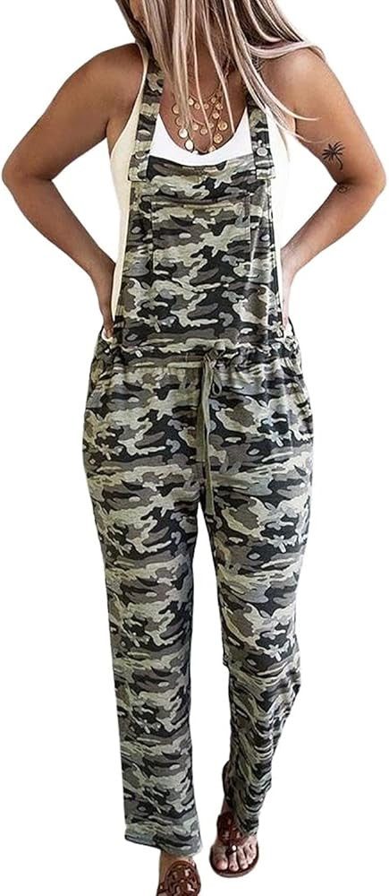 utcoco Women's Casual Floral Embroider Bib Straight Leg Slacks Cotton Jumpsuit Overalls with Pock... | Amazon (US)