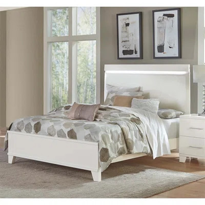 High Gloss Finish Modern Bed with LED Light Headboard and Faux Leather Upholstery, Perfect for Contemporary Bedrooms | Wayfair North America