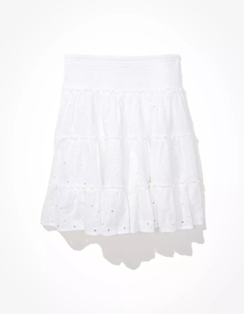 AE Solid Eyelet Tiered Mini Skirt | American Eagle Outfitters (US & CA)