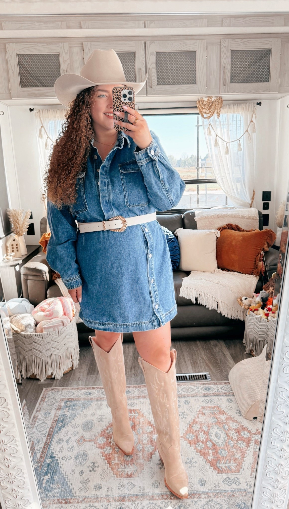 A little western moment but make it cute 🤍 This outfit is so fun to style and one of those looks that always gets compliments🙌🏻 western outfit | cowgirl outfit | western chic | boho western outfit | denim dress outfit | full denim dress | midi denim dress | jean dress outfit | belted dress outfit | western belt outfit | statement belt | cowgirl hat outfit | western hat style | cowgirl boots outfit | beige cowgirl boots | neutral boots outfit | country concert outfit | nashville outfit | rodeo outfit | festival outfit | boho outfit | southern style | trendy outfit | spring outfit | fall outfit | styled outfit | outfit inspo | amazon fashion | amazon finds | affordable fashion

#LTKdayinmylife #LTKMidsize #LTKootd