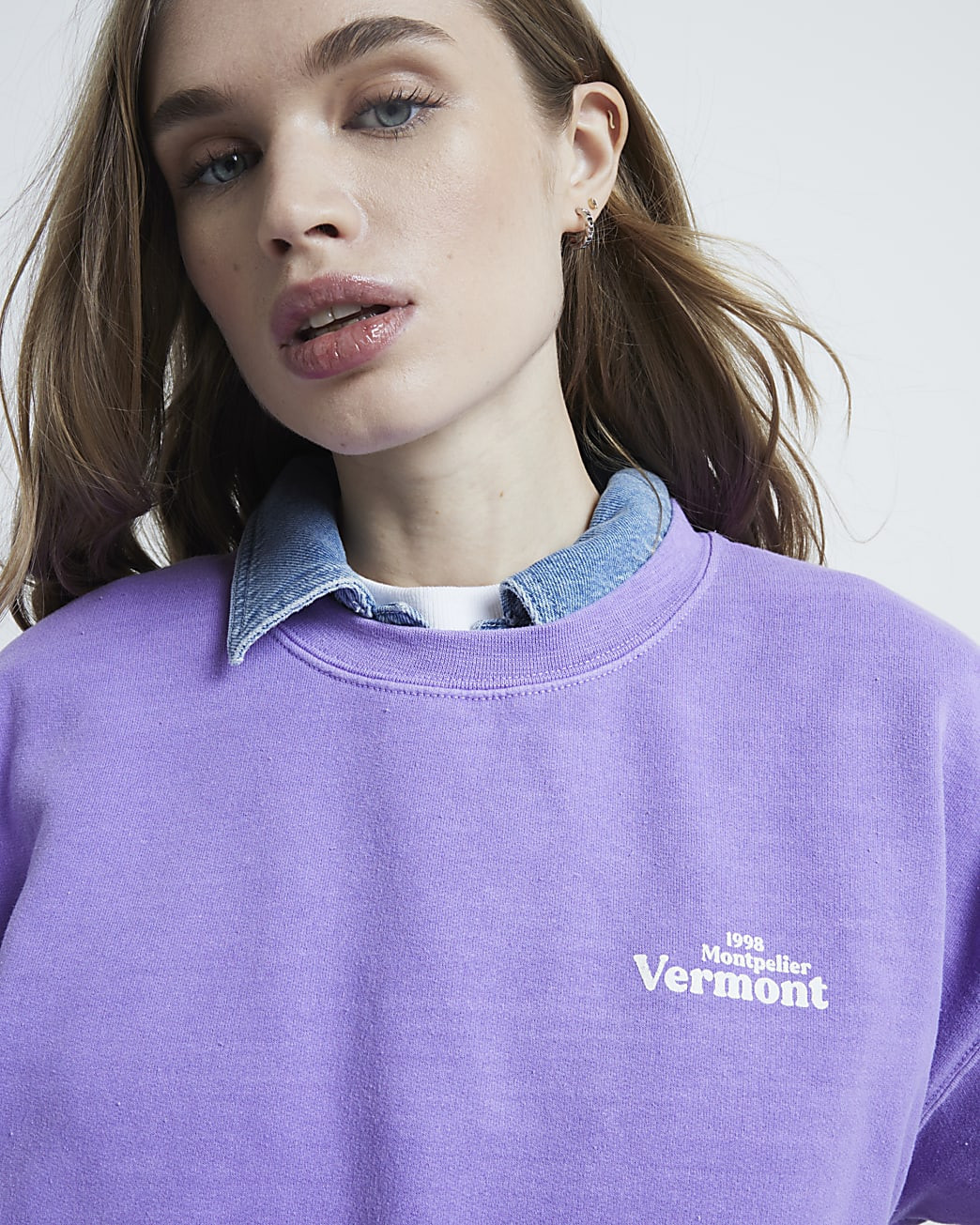 Purple Long Sleeve Vermont Sweatshirt | River Island UK & IE