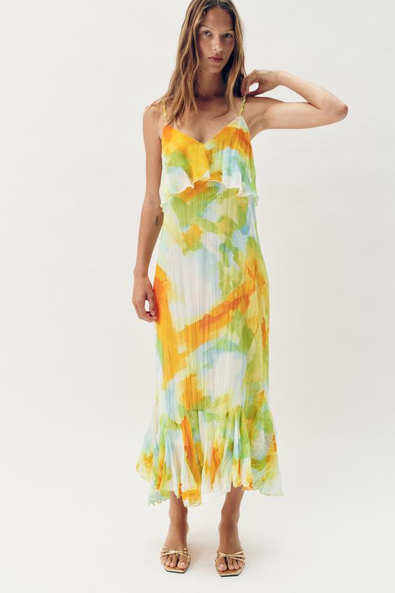 PRINTED RUFFLE MIDI DRESS | Zara US
