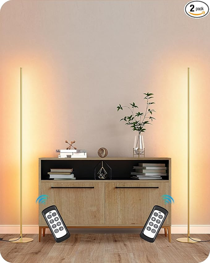 EDISHINE LED Corner Floor Lamp, Set of 2 Minimalist Dimmable Light with Remote, 57.5" Tall Standi... | Amazon (US)