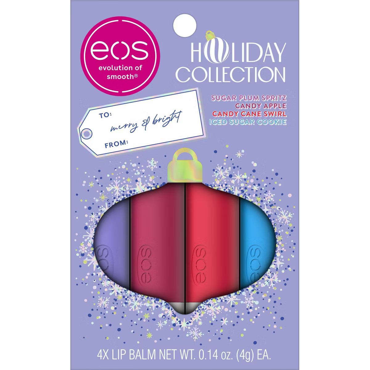 eos Holiday Lip Balm Variety - Sugar Plum Spritz, Iced Sugar Cookie, Candy Apple, Candy Cane Swir... | Target