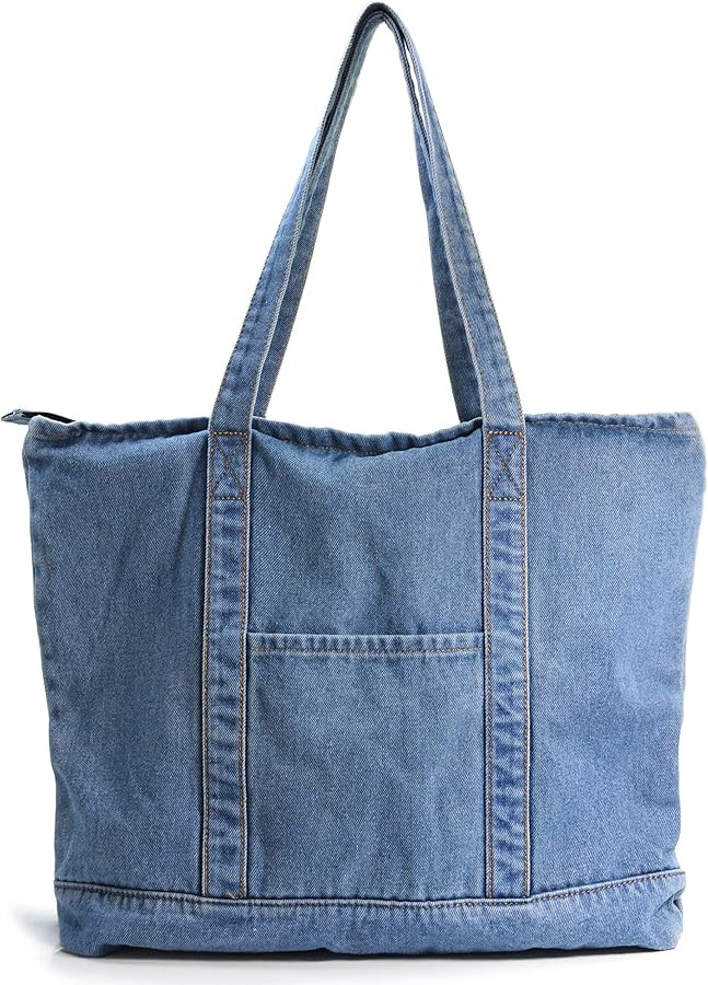 HOXIS Light Weight Soft Denim Tote Unisex Shopper Shoulder Handbag | Amazon (US)