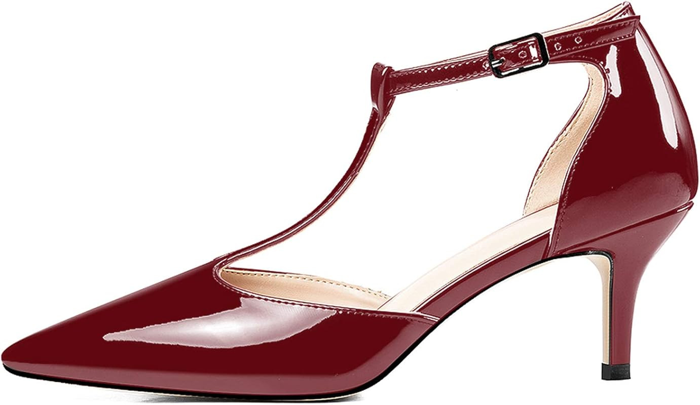 Eldof Women's Kitten Heel Pumps T-Strap Ankle Buckle Pumps2.6 | Amazon (US)