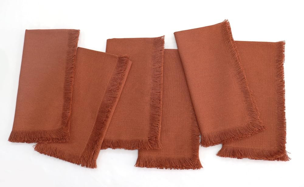 PurpleEssences Rust Cloth Napkins with Fringes, 100% Cotton Fall Thanksgiving Table Cloth Napkins... | Amazon (US)