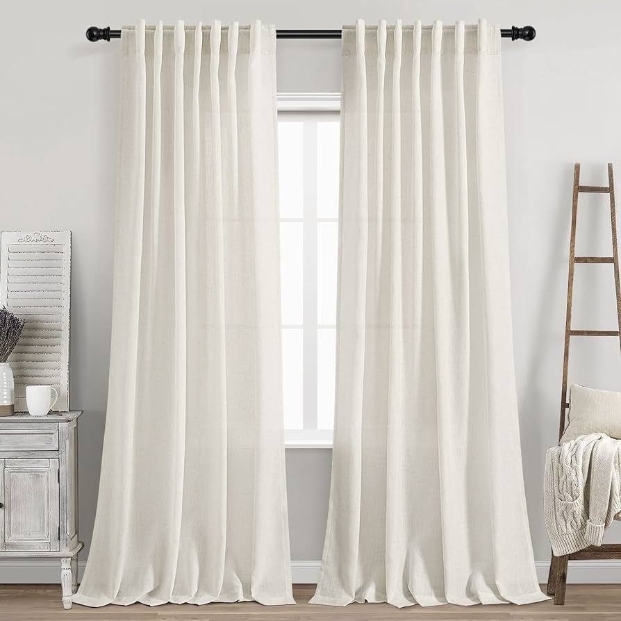 Cream Linen Back Tab Curtains 84 Inch Length for Living Room 2 Panel Set Neutral Modern Farmhouse... | Amazon (US)