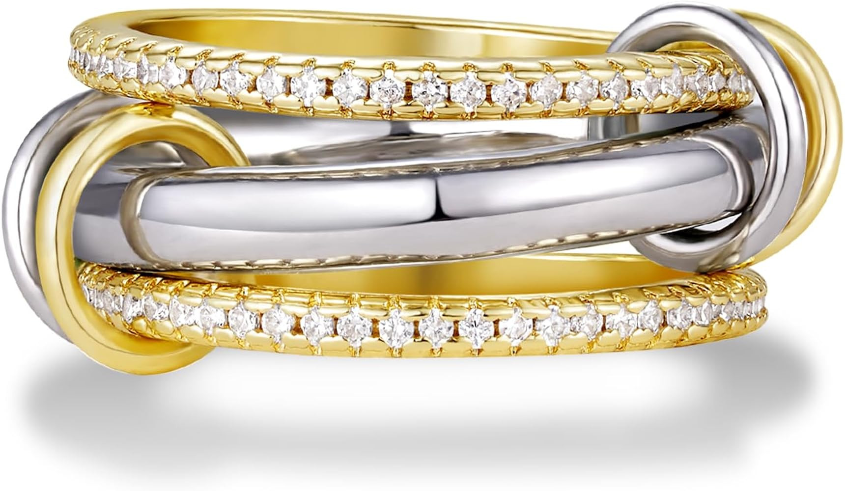 KissYan Stackable Rings for Women, 14k Gold Plate Interlocked Multi Ring Set Dainty Pave CZ Perso... | Amazon (US)