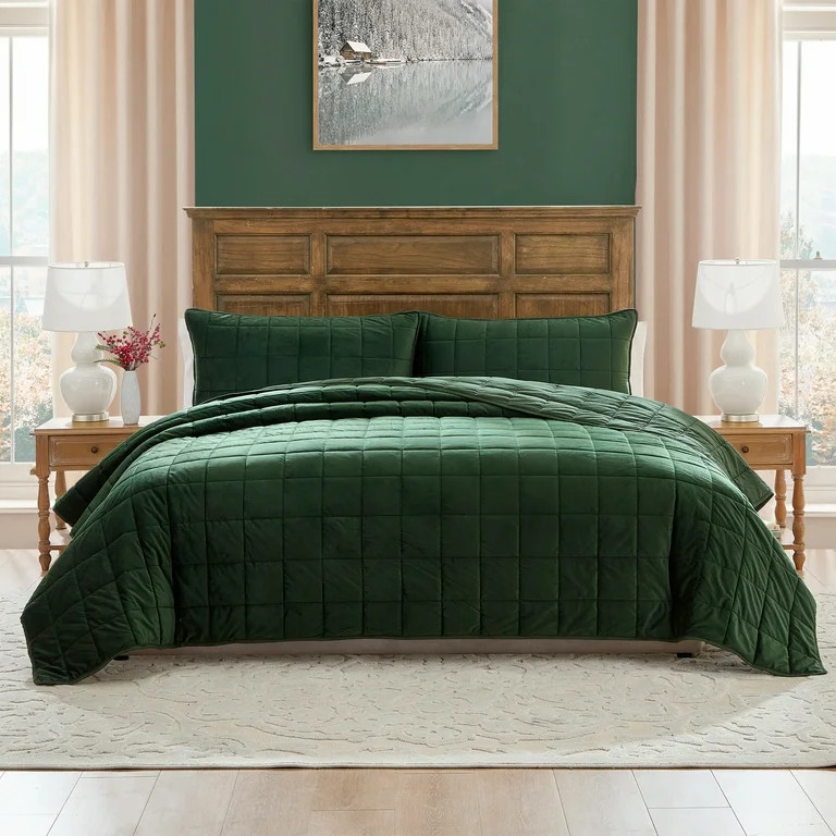 My Texas House Carson 3-Piece Green Velvet Adult Quilt Set, Full/Queen | Walmart (US)