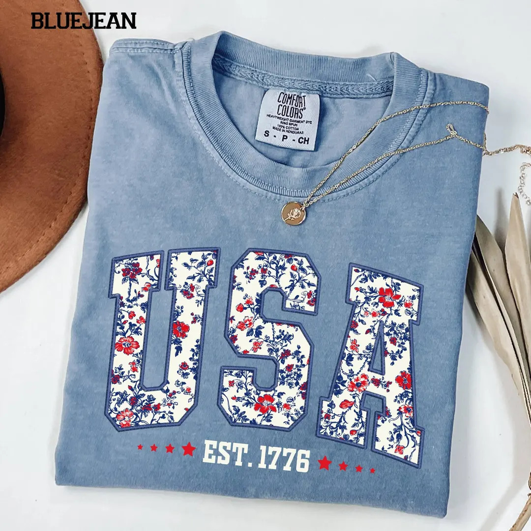 Comfort Colors© Floral USA Shirt, America Shirt, Fourth of July Shirt,4th of July Tee,patriotic ... | Etsy (US)