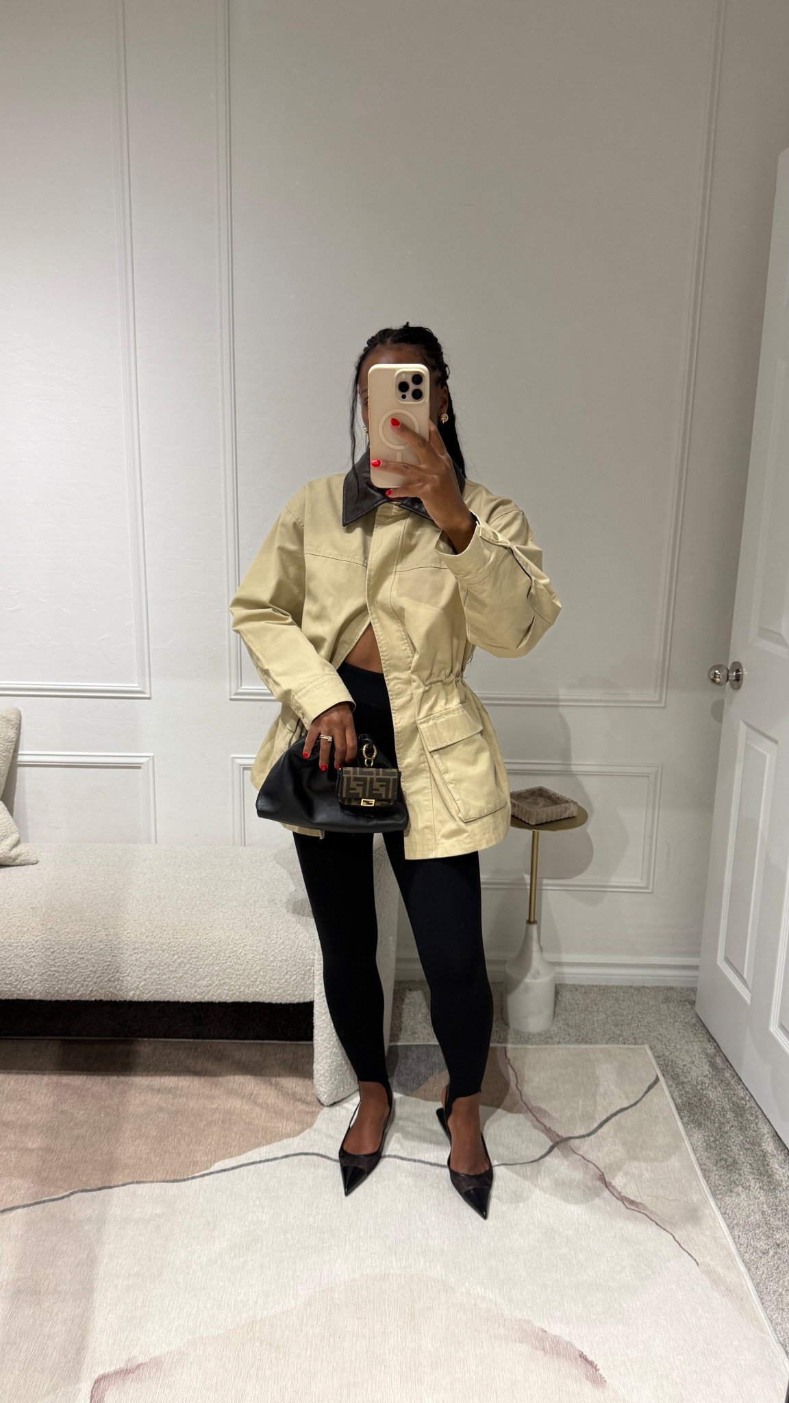 Chic fall outfit. Barn jacket, stirrup leggings, slingback kitten heels, dumpling bag, bag charm

#LTKWorkwear #LTKStyleTip