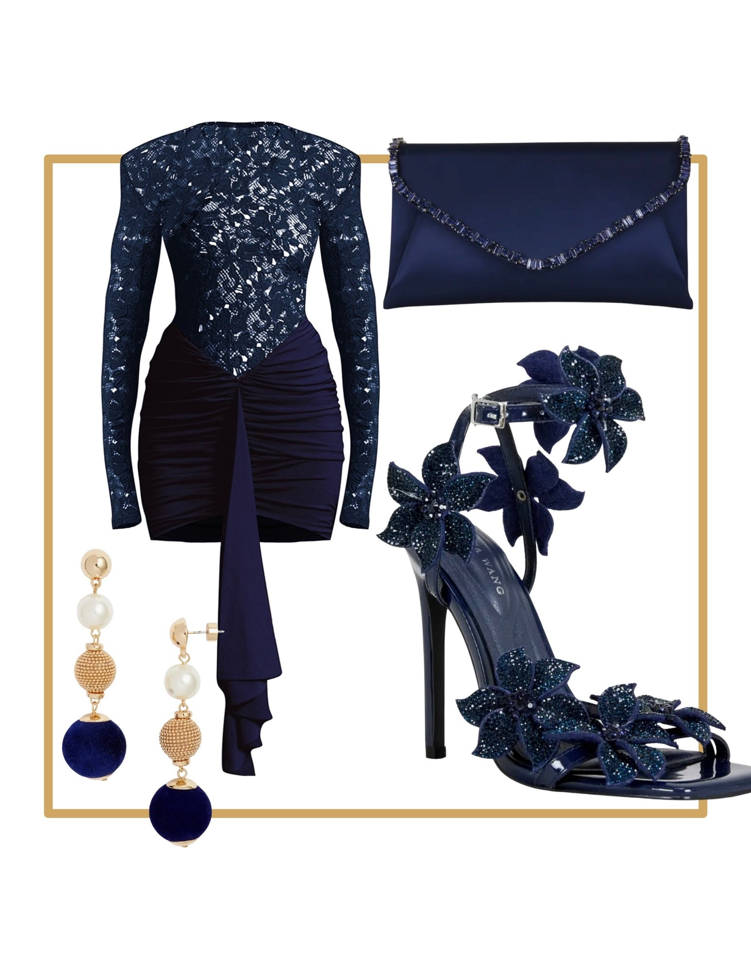 Navy lace mini dress. Navy sequin heeled sandals. Navy clutch sequin bag. Holiday event party wedding guest Christmas new years outfit.

#LTKHoliday #LTKFindsUnder100 #LTKWedding