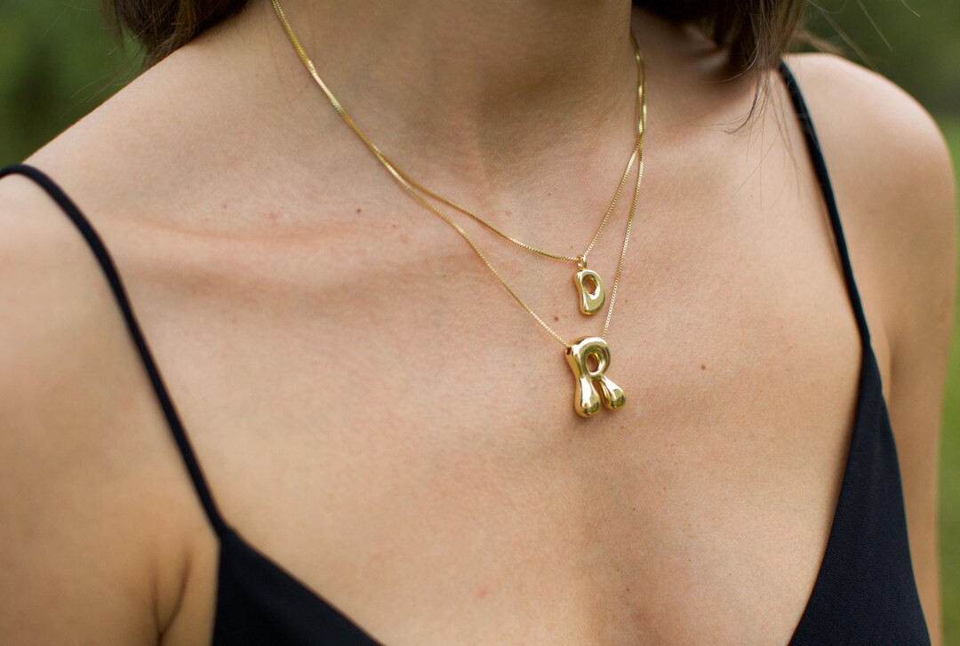 Initial Necklace Custom Letter Bubble Necklace 3D Gold Initial Monogram Necklace Balloon Letters ... | Etsy (US)