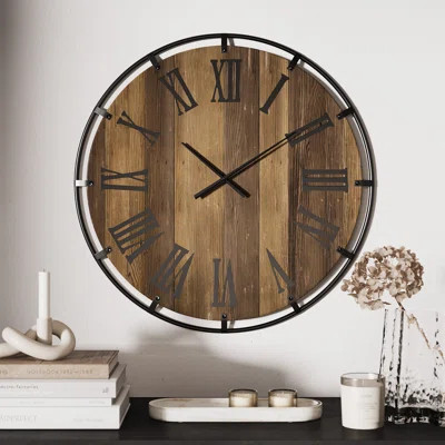 Karina Farmhouse Two-Tone Shiplap Wood Wall Clock | Wayfair Professional