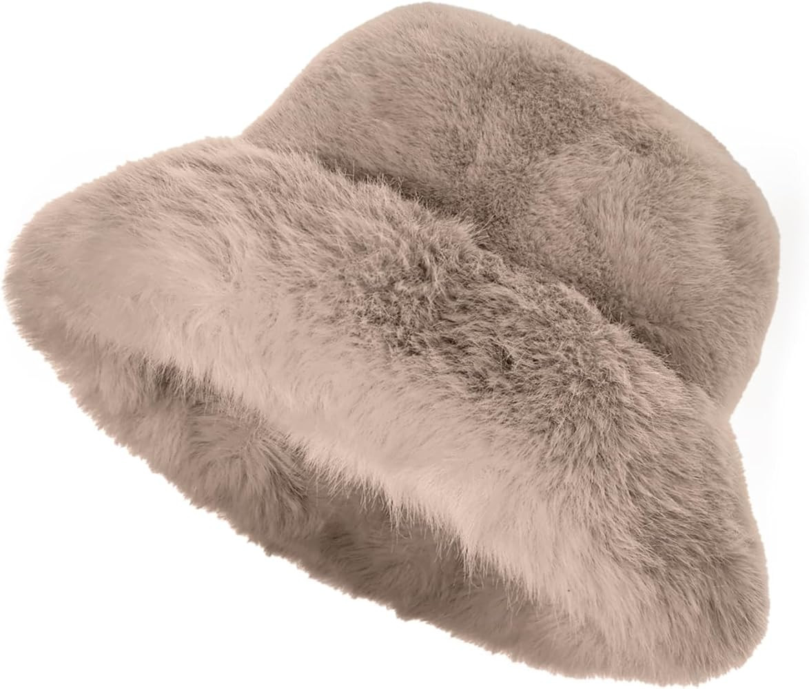 Winter Soft Faux Fur Plush Bucket Hat, Lovely Fuzzy Fisherman Cap, Fashion Outdoor Thick Warm Sun... | Amazon (US)