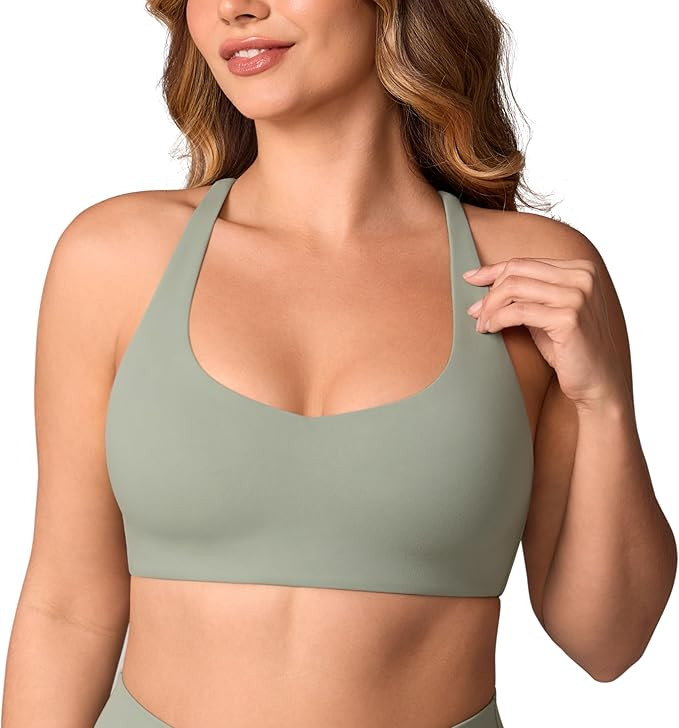 Hugcurve Adjustable Cross Back Sports Bra for Women V Neck Twist Back Padded Yoga Workout Top | Amazon (US)