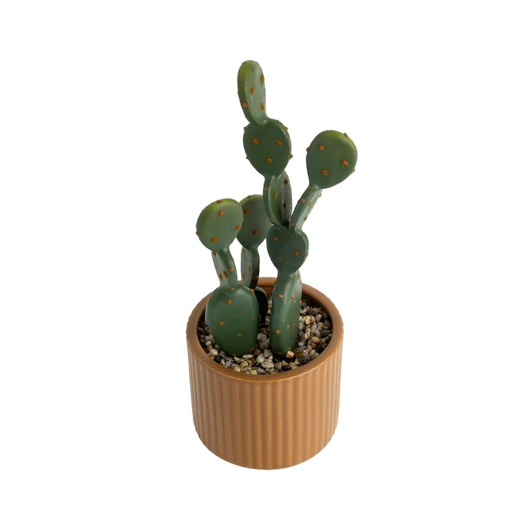 Mainstays 12-Inch Artificial Cactus in Ribbed Brown Ceramic Pot | Walmart (US)
