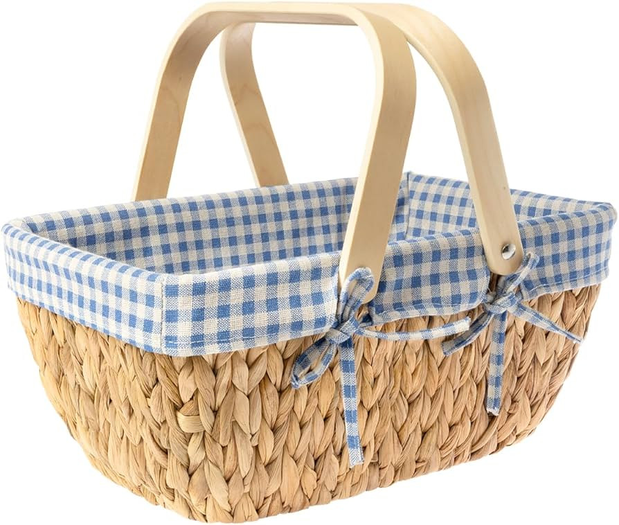 StorageWorks Wicker Basket with Washable Linner, Empty Gift Baskets with Wooden Handle, Water Hya... | Amazon (US)