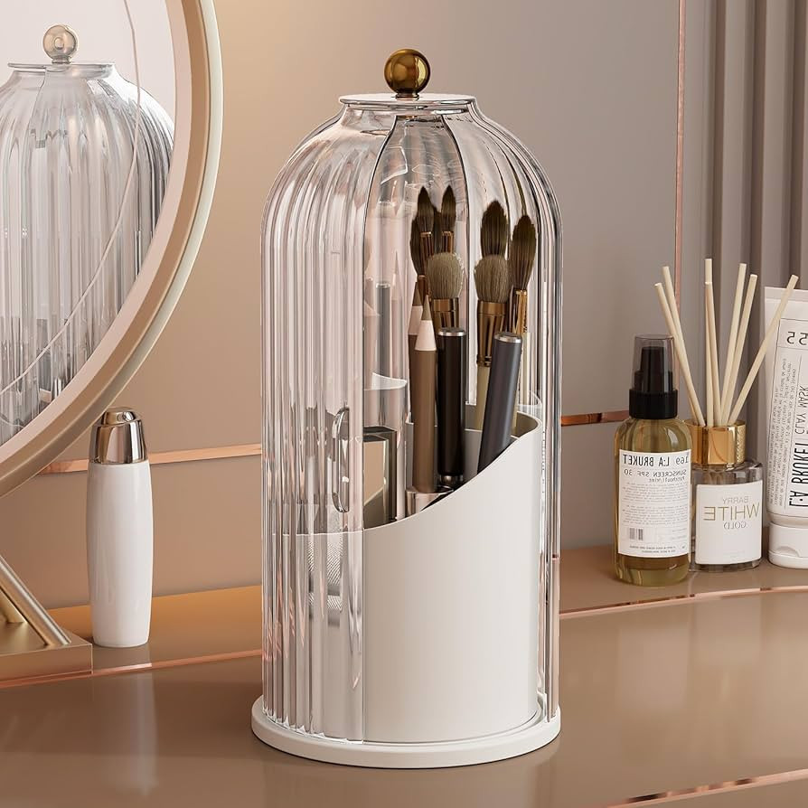 Makeup Brush Holder Organizer with Lid, 360° Rotating Dustproof & Waterproof Makeup Brushes Orga... | Amazon (US)