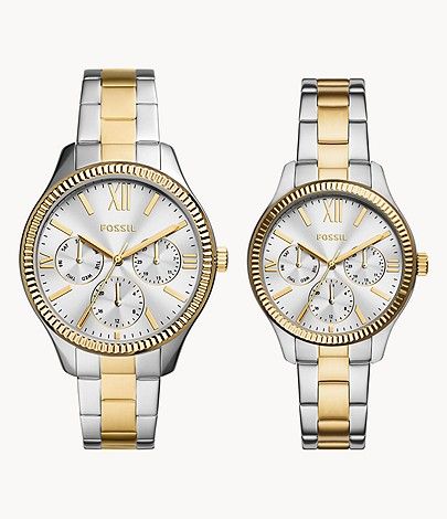 His and Hers Multifunction Two-Tone Stainless Steel Watch Set | Fossil (US)