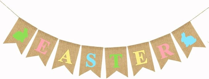 Easter Burlap Garland Banners, Rabbit Bunny Burlap for Easter Decorations Home Office School Outd... | Amazon (US)