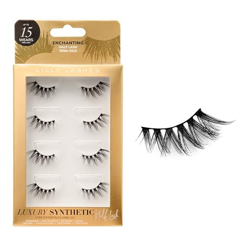 Lilly Lashes Luxury Synthetic Half Lashes (Pack of 4), False Eyelashes, Natural Looking Wispy Lash Strips, Multi-Pack Reusable Up To 15x, Eyelash Glue not Included (Enchanting) | Amazon (US)