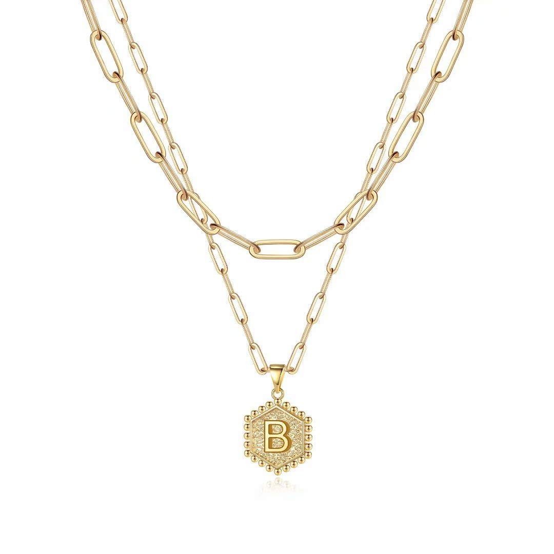 M MOOHAM Dainty Layered Initial Necklaces for Women, 14K Gold Plated Paperclip Chain Necklace Simple | Amazon (US)
