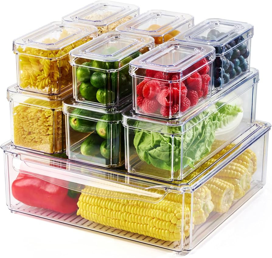 Luckore 10 Pack Clear Fridge Organizer, Stackable Refrigerator Organizer Bins with Lids, Fridge S... | Amazon (US)