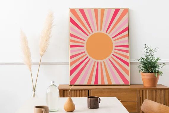 Sunshine Pink Poster Sun Retro Art Mid-century Full Art - Etsy | Etsy (US)