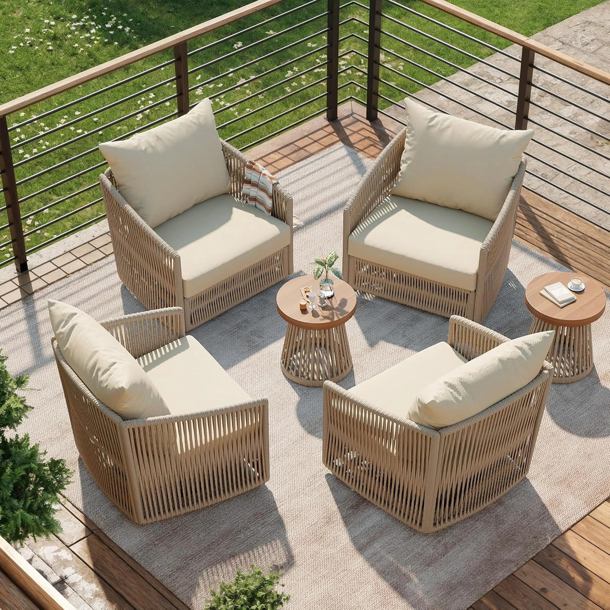 DREAMSIDEA 6 Pcs Outdoor Patio Furniture Set, Outdoor Swivel Bistro Set with Coffee Table, PE Wic... | Walmart (US)