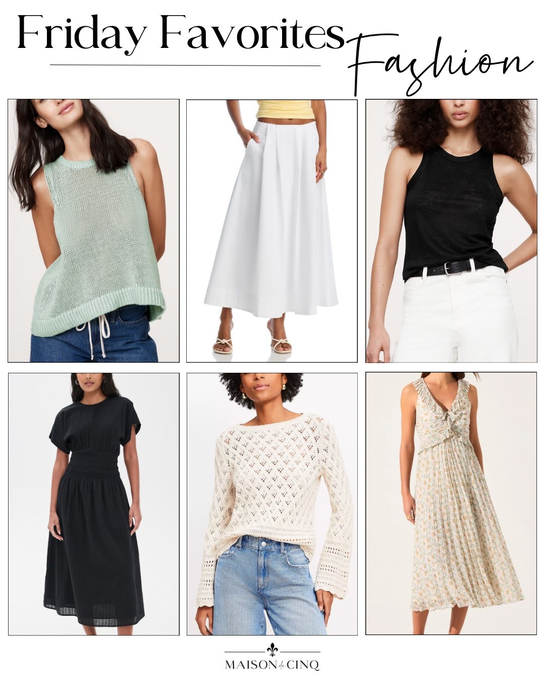 So many great finds on this week’s Friday Favorites Fashion, including trending white cotton midi-skirts, special occasion floral dresses, pretty knit sweater tanks, and more!

spring outfit, skirt, spring dress, wedding guest dress, graduation dress, cotton dresses, tank tops 



#LTKSeasonal #LTKFindsUnder100