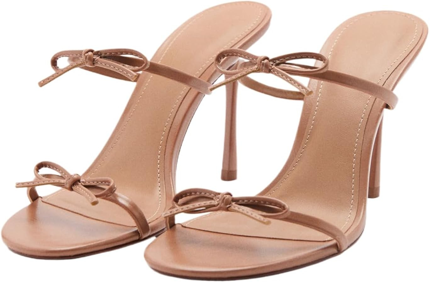 YIYA Women's Cherry Red Bow Kitten Heels Mules Sandals for Fall Open Square Toe Stiletto High Hee... | Amazon (US)