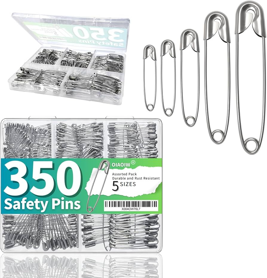 350 Pack Safety Pins for Clothes 5 Assorted Sizes of Strong Heavy Duty Safety Pin Bulk for Clothi... | Amazon (US)
