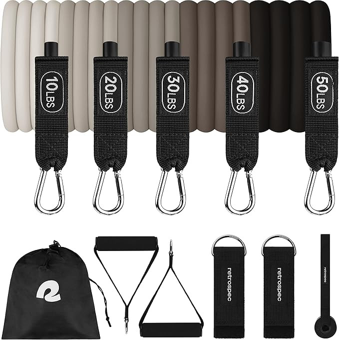 Retrospec Train Resistance Bands Set (5pc) Workout Bands w/Handles, Door Anchor, Carry Bag for Wo... | Amazon (US)