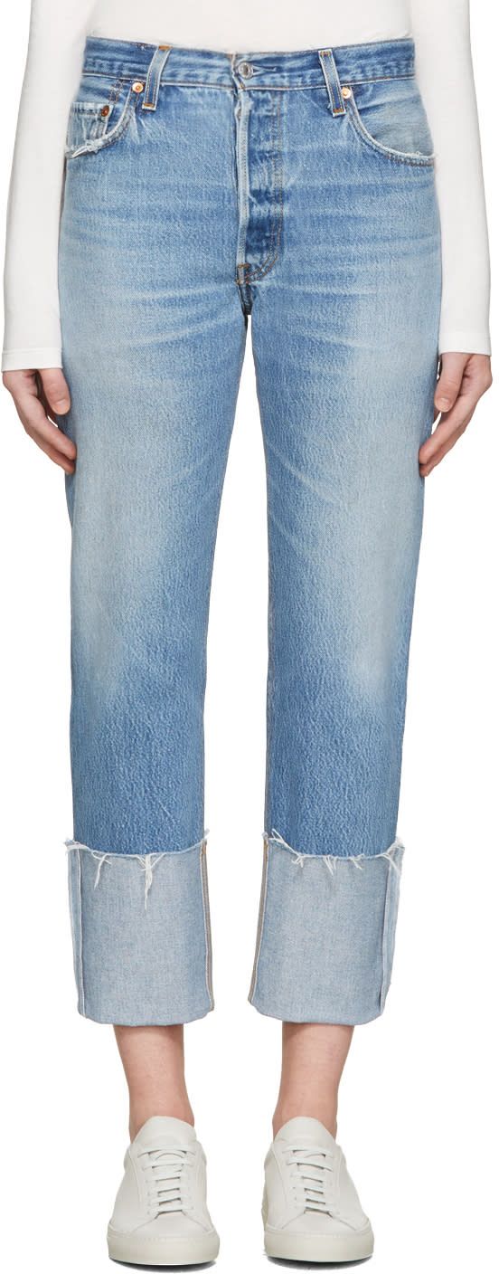 Re-done Blue High-rise Cuffed Jeans | SSENSE