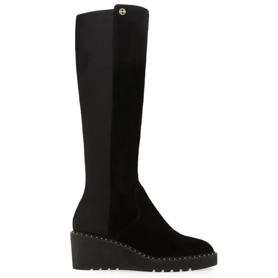CECELIA NEW YORK-GERBER TALL SUEDE LEATHER WEDGE BOOT BLACK | Cecelia New York