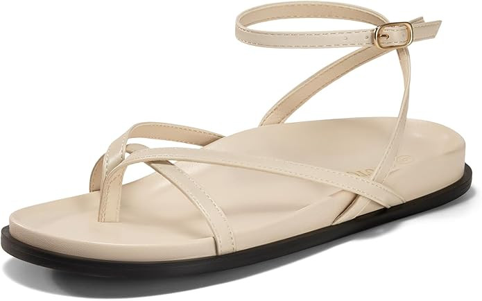 Coutgo Womens Strappy Flat Sandals Comfortable Flip Flop Footbed Sandals Ankle Strap Summer Beach... | Amazon (US)