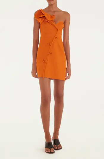 Orange Flower Euroflax™ Premium Linen Minidress | Nordstrom
