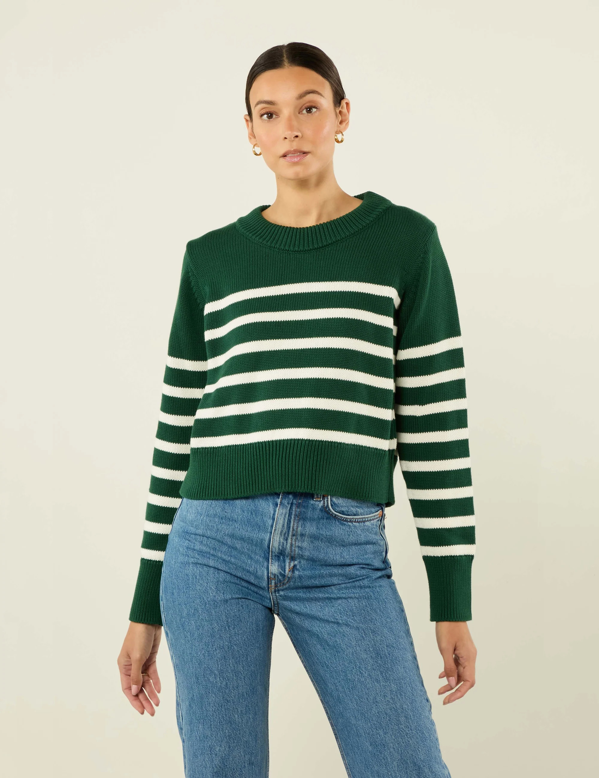 Devon Jumper: Cotton, Green and White Stripe | With Nothing Underneath