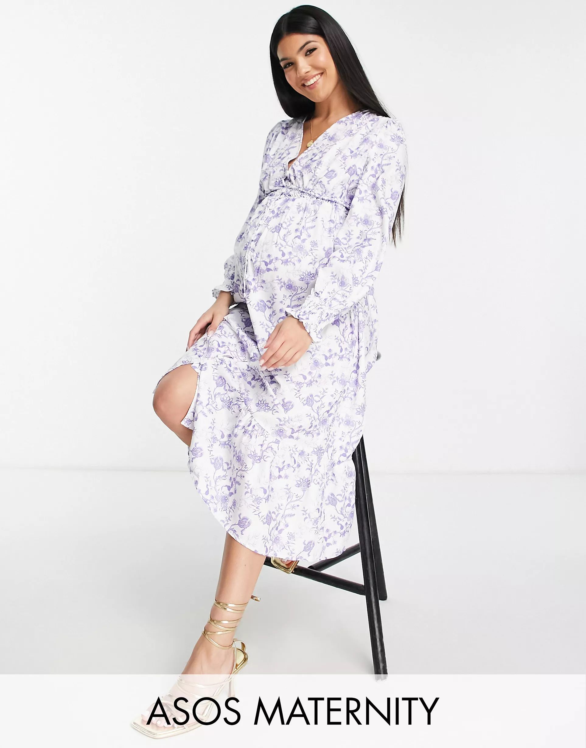 Missguided Maternity button up dress in white floral | ASOS (Global)