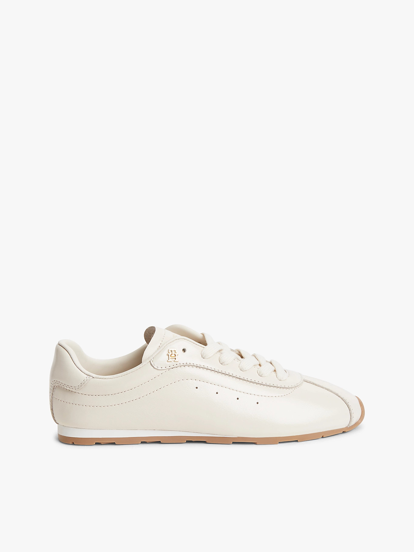 TH Monogram Plaque Leather Trainers | Beige | Tommy Hilfiger | Tommy Hilfiger UK