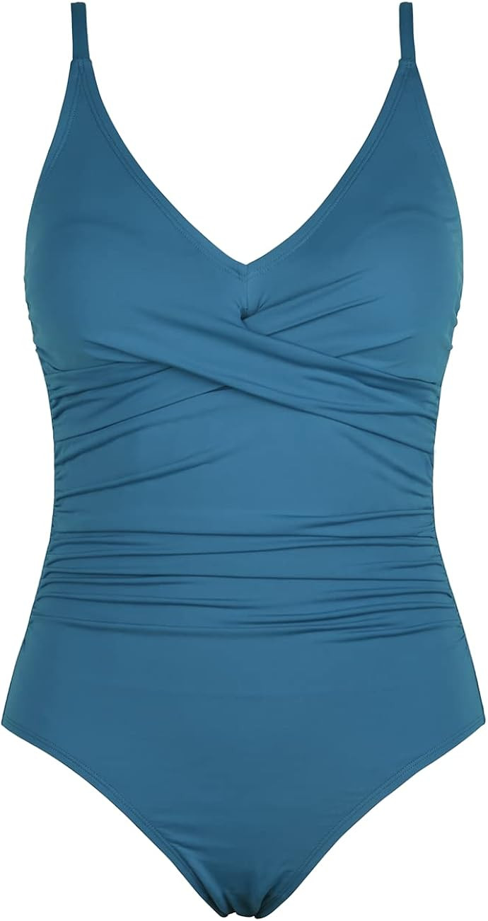 Hilor Women's One Piece Swimsuits Ruched Twist Front Swimwear V Neck Tummy Control Bathing Suits ... | Amazon (US)