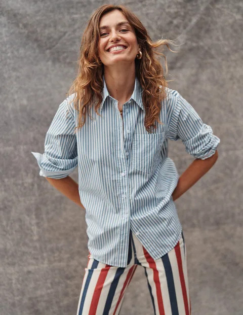 Connie Relaxed Cotton Shirt - Ticking Stripe Union Jack | Boden UK | Boden UK
