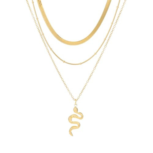 Shuo Dian plated 14k gold necklace for women fashion pendant necklaces set multilayer chain cute choker jewelry (gold-snake) | Amazon (US)
