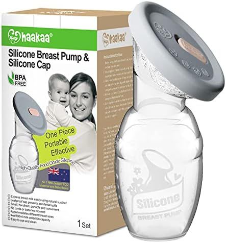 haakaa Manual Breast Pump Breastfeeding Pump 4oz/100ml+Lid Food Grade Silicone 1 PC | Amazon (US)