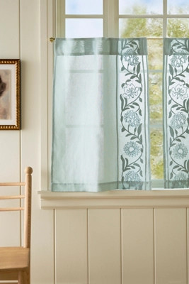 Embroidered Manette Cotton Linen Sheer Café Curtains, Set of 2 | Anthropologie (US)