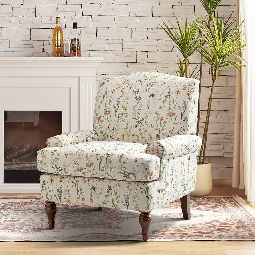 HULALA Home Accent Chair with Solid Legs & Removable Cushion, Floral Comfy Upholstered Armchair, ... | Amazon (US)