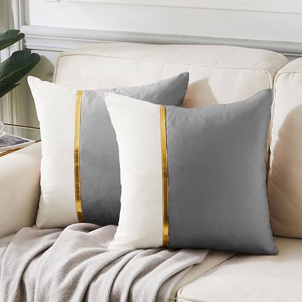 Fancy Homi 2 Packs Decorative Throw Pillow Covers 20x20 Inch for Living Room Couch Bed, Grey and ... | Amazon (US)