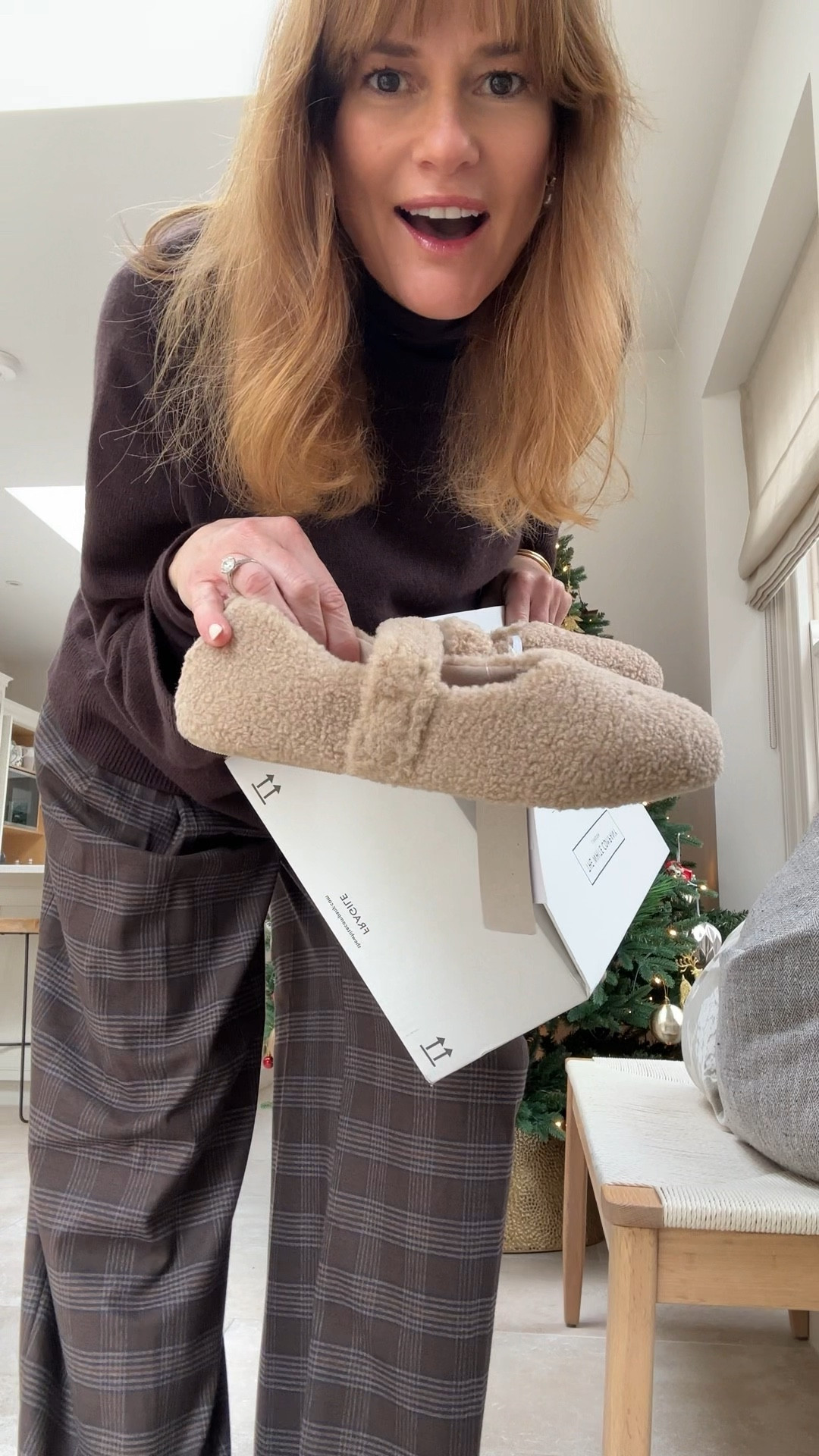 The cutest and cosiest borg slippers 
Brown wool jumper medium
Plaid trousers size 12Uk
Heattech polo top size M

#LTKuk #LTKCyberWeek #LTKwinter